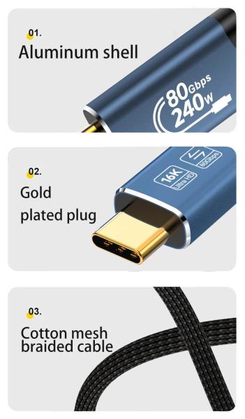 PremiumCord USB4™ Version2.0 80Gbps 16K@60Hz 240W Thunderbolt 3 a 4 kábel 1, 2m 