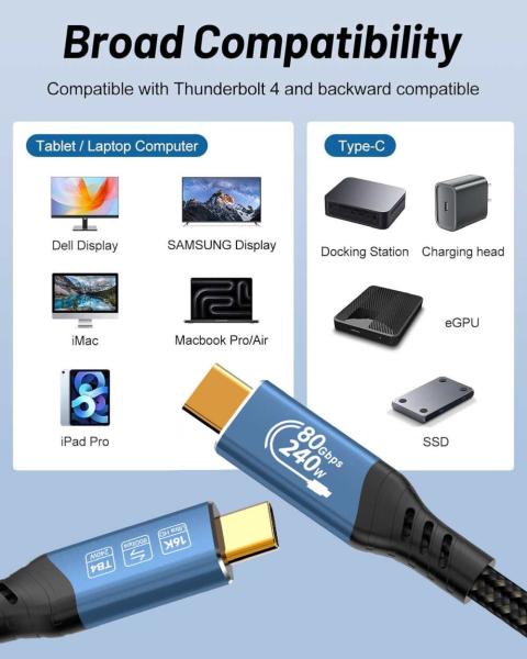PremiumCord USB4™ Version2.0 80Gbps 16K@60Hz 240W Thunderbolt 3 a 4 kábel 1, 5m 