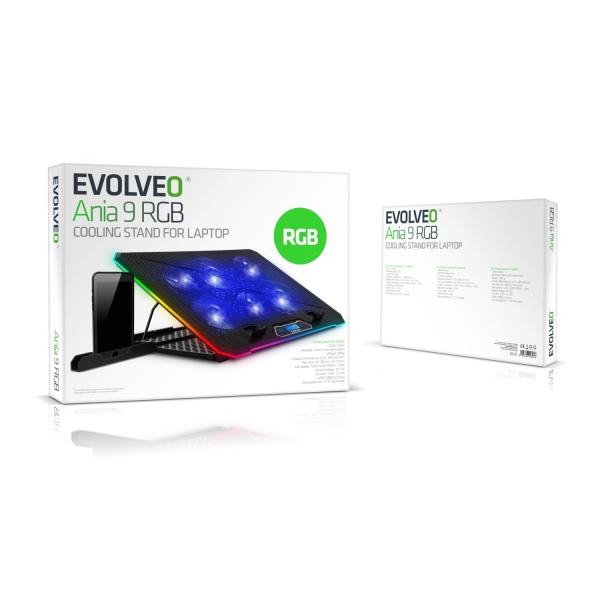 EVOLVEO Ania 9, chladiaca podložka pod notebook do 17", 6x ventilátor, RGB obvodové podsvietenie 