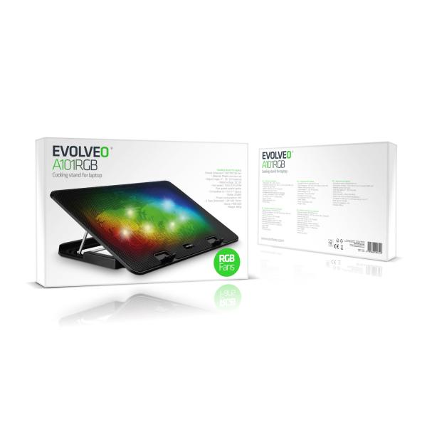 EVOLVEO A101RGB, chladiaca podložka pre notebook do 17", 2x ventilátor, RGB podsvietenie 