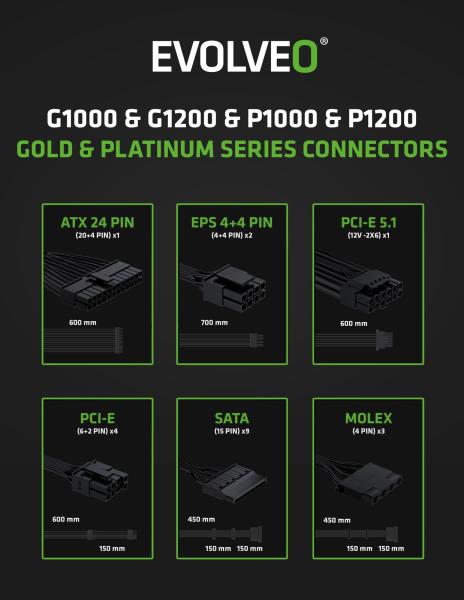 EVOLVEO P1000, 1000W/ ATX 3.1/ 80+ PLATINUM/  