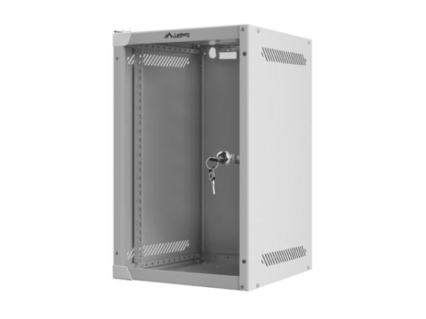 LANBERG RACKOVÁ SKRIŇA 10" NÁSTENNÁ 9U/ 280X310 (FLAT PACK) S PRESKLENÝMI DVERAMI ŠEDÁ 