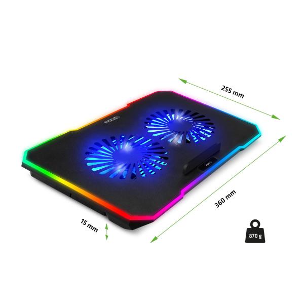 EVOLVEO CoolPro, chladiaca podložka pod notebook do 17", 2x ventilátor, RGB podsvietenie 