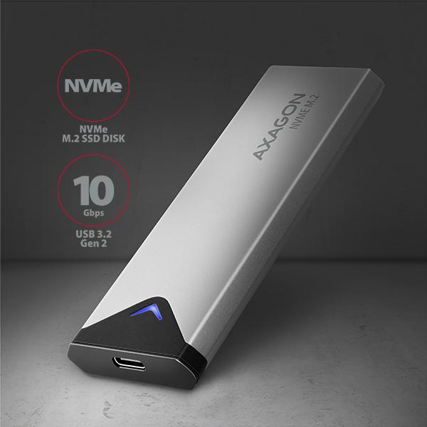 AXAGON EEM2-UG2, 10Gbps USB-C - M.2 NVMe SSD ARROW box, strieborný 