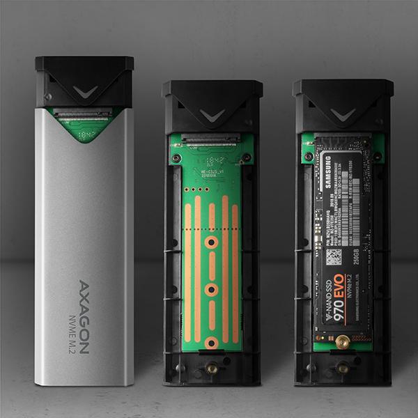 AXAGON EEM2-UG2, 10Gbps USB-C - M.2 NVMe SSD ARROW box, strieborný 