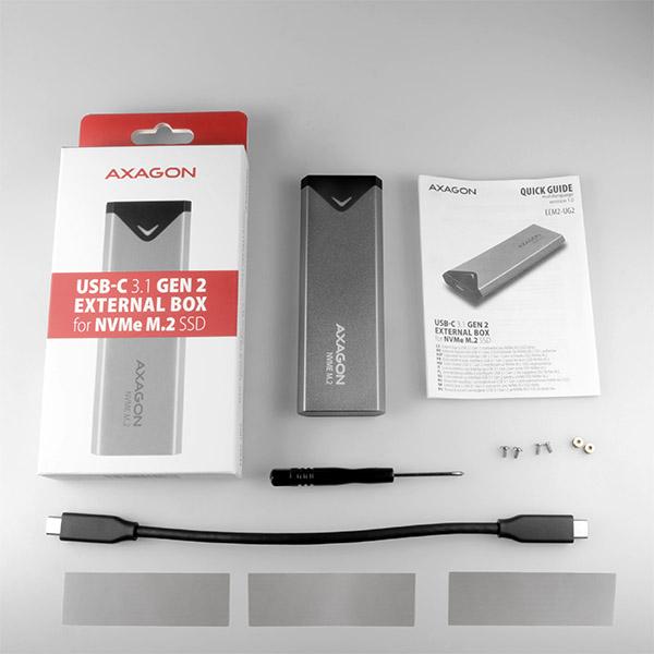 AXAGON EEM2-UG2, 10Gbps USB-C - M.2 NVMe SSD ARROW box, strieborný 