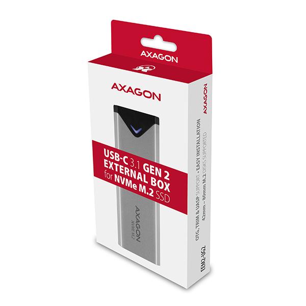 AXAGON EEM2-UG2, 10Gbps USB-C - M.2 NVMe SSD ARROW box, strieborný 