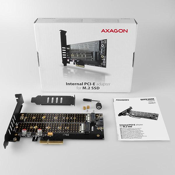 AXAGON PCEM2-D, PCIe x4 - M.2 NVMe M-key + SATA B-key slot adaptér, vr. LP 