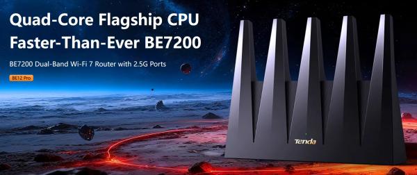 Tenda BE12 Pro BE7200 WiFi 7 Mesh Router, 2x 2.5G WAN/ LAN, 3x 1G WAN/ LAN, 7141 Mb/ s, NFC, VPN 