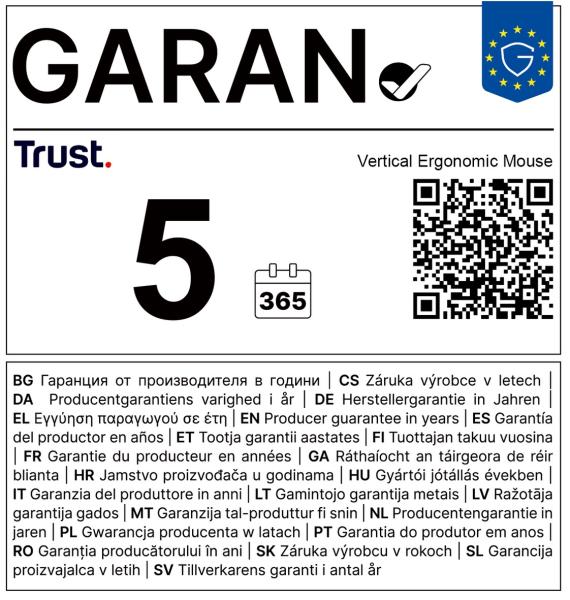 Trust Verto/ Vertikálna/ Optická/ Pre pravákov/ 1 600 DPI/ Drôtová USB/ Biela 