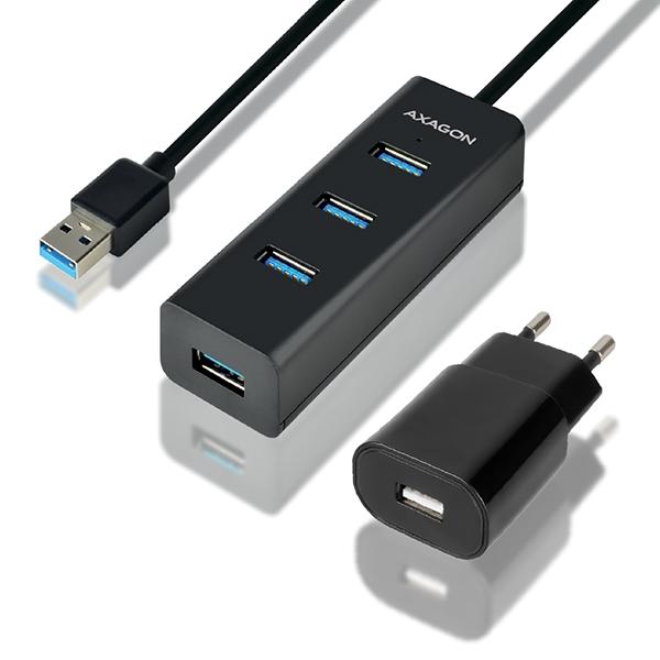 AXAGON HUE-S2BP, 4x USB 3.0 CHARGING hub, vr. AC adaptéra, kábel USB-A 1.2m 