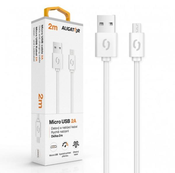 ALIGATOR Dátový kábel 2A micro USB 2m, biely 
