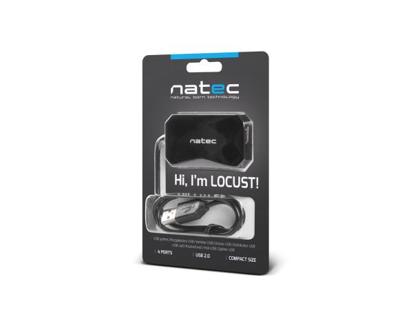 Natec Locust rozbočovač 4x USB 2.0 HUB, čierny 