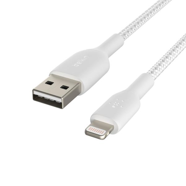 BELKIN kábel opletaný USB-A - Lightning, 2m, biely 