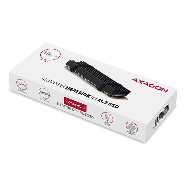 AXAGON CLR-M2L10, hliníkový pasívny chladič pre M.2 2280 SSD, výška 10 mm 