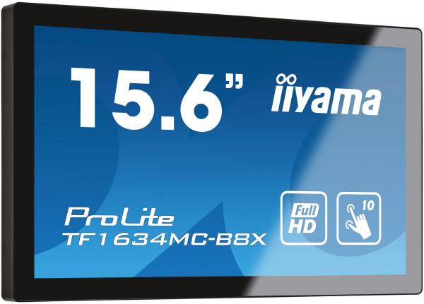 15, 6" iiyama TF1634MC-B8X: IPS, FullHD, capacitive, 10P, 450cd/ m2, VGA, DP, HDMI, IP65, čierny 