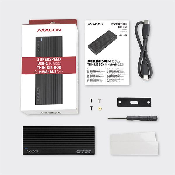 AXAGON EEM2-GTR, USB-C 3.2 Gen 2 - M.2 NVMe SSD kovový THIN RIB box 