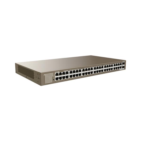 Tenda TEG1050F Gigabit switch so SFP, 48x RJ45 + 2x SFP, Fanless - bez ventilátorov, Rackmount, VLAN 