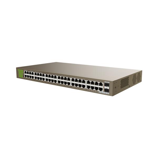 Tenda TEG1050F Gigabit switch so SFP, 48x RJ45 + 2x SFP, Fanless - bez ventilátorov, Rackmount, VLAN 