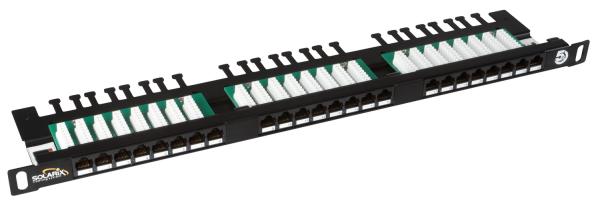 19" patch panel Solarix 24xRJ45 CAT5E UTP s vyväzovacou lištou čierny 0, 5U SX24HD-5E-UTP-BK