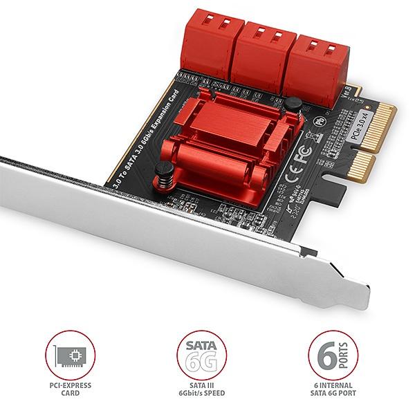AXAGON PCES-SA6, PCIe radič - 6x interný SATA 6G port, ASM1166, SP & LP 