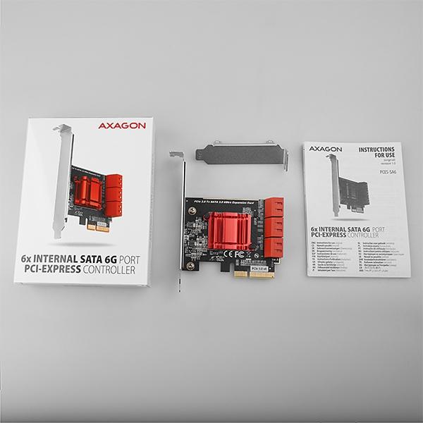 AXAGON PCES-SA6, PCIe radič - 6x interný SATA 6G port, ASM1166, SP & LP 