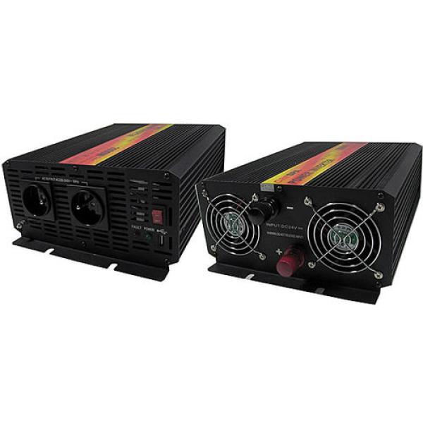Menič napätia Carspa CAR2KU-12 12V/ 230V+USB 2000W, modifikovaná sínus