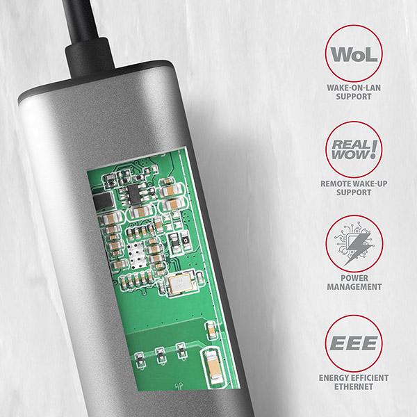 AXAGON ADE-25RC USB-A 3.2 Gen 1 - 2.5 Gigabit Ethernet sieťová karta, Realtek 8156, auto install, šedá 