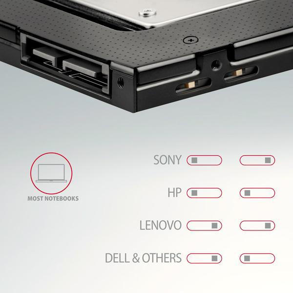 AXAGON RSS-CD09 rámček pre 2.5" SSD/ HDD do DVD slotu, 9.5 mm, LED, hliník 