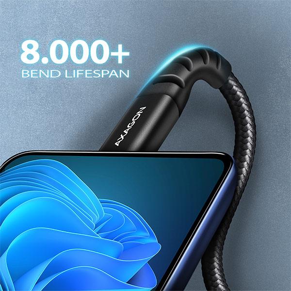AXAGON BUCM-AM10AB, HQ kábel USB-C <-> USB-A, 1m, USB 2.0, 3A, ALU, oplet, čierny 