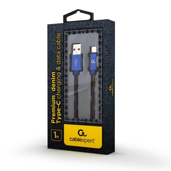 Gembird oplietaný denim USB-A/ USB-C kábel 1m 