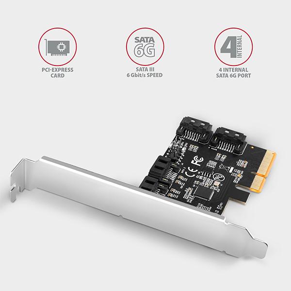 AXAGON PCES-SA4X4, PCIe radič - 4x interný SATA 6G port, ASM1164, SP & LP 