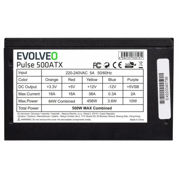 EVOLVEO Pulse 500, zdroj 500W, ATX, tichý, bulk, 3YRW 