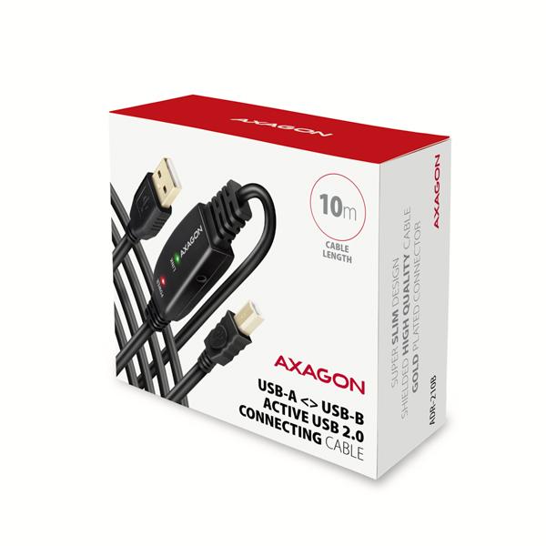 AXAGON ADR-210B, USB 2.0 A-M -> B-M aktívny prepojovací / repeater kábel, 10m 