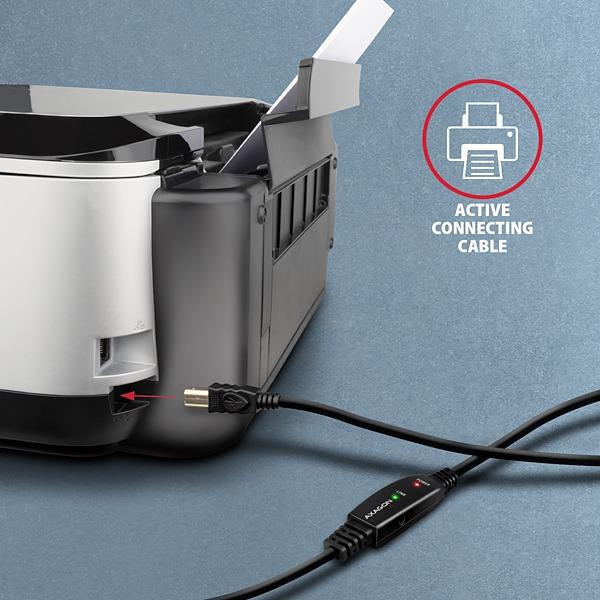 AXAGON ADR-220B, USB 2.0 A-M -> B-M aktívny prepojovací / repeater kábel, 20m 