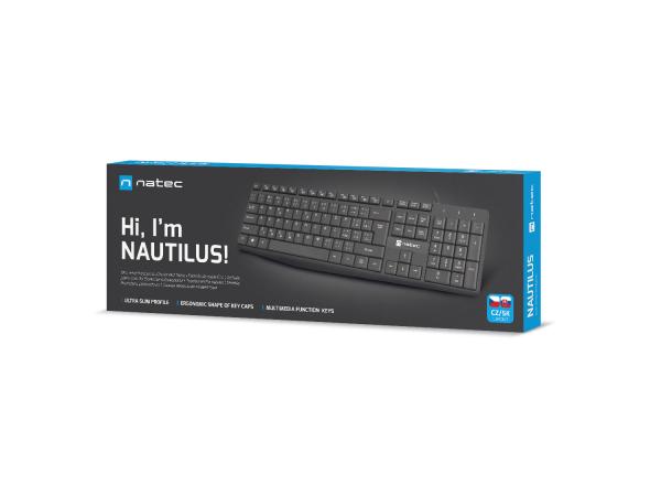Natec klávesnica Nautilus 2/ Drôtová USB/ CZ- SK layout/ Čierna 