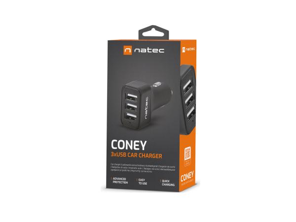 Natec nabíjačka do auta CONEY, 2XUSB, 1XUSB-C, 84W 