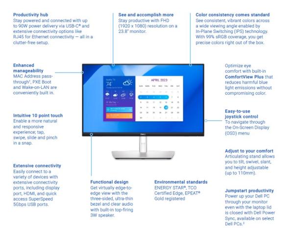 24" LCD Dell P2424HT Touch 5ms/ 16:9/ mat/ USB-C/ repr 
