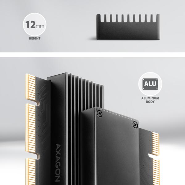 AXAGON PCEM2-XS, PCIe x16 - M.2 NVMe M-key slot adaptér, kryt s chladičom pre pasívne chladenie 