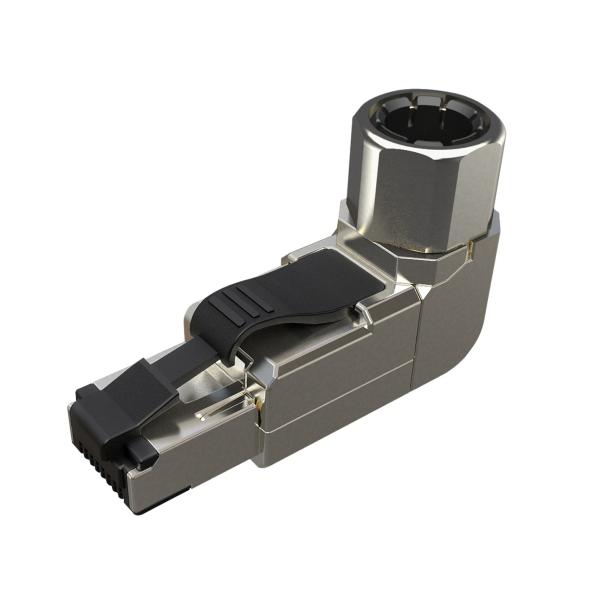 Konektor MPTL 90° RJ45 CAT6A STP samorezný SXRJ45-6A-STP-BK-SA-U 