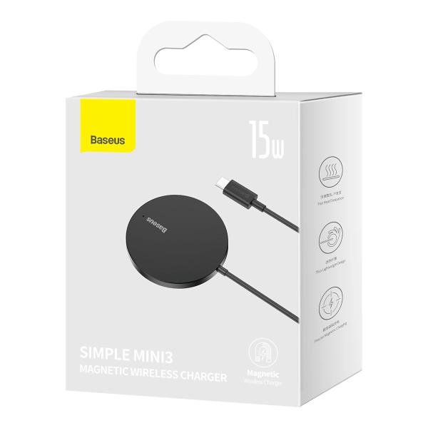 Baseus Bezdrôtová nabíjačka do siete Simple Mini3 15W USB-C čierna 