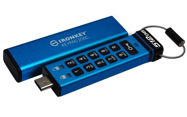 Kingston IronKey Keypad 200C/ 512GB/ USB 3.2/ USB-C/ Modrá