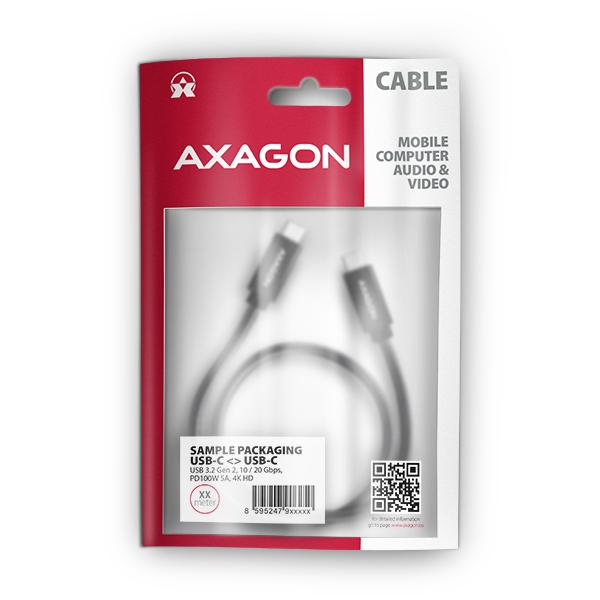 AXAGON BUCM32-CM15AB, SPEED+ kábel USB-C <-> USB-C, 1.5m, USB 20Gbps, PD 100W 5A, 4K HD, ALU, oplet 