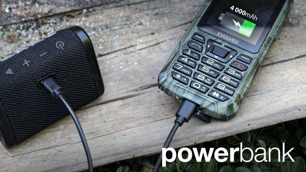 EVOLVEO StrongPhone Z6, IP68 odolný Dual SIM telefón, 2, 8" LCD, 4000mAh, Powerbanka, lovec. kamufláž 