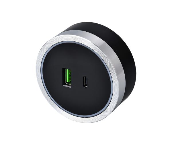 Zásuvkový modul Viking A60SB, strieborno-čierna/ výstupy - 1xUSB-A, 1xUSB-C/ výkon až 2500W/ 230V, 16A, 50Hz