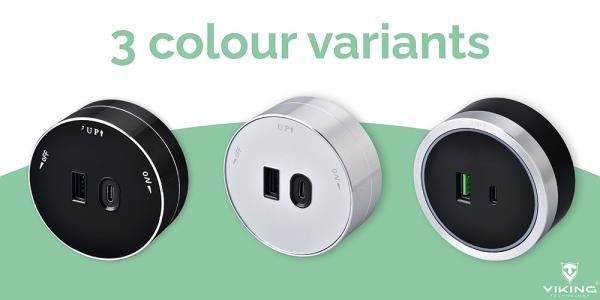 Zásuvkový modul Viking A60B, čierna/ výstupy - 1xUSB-A, 1xUSB-C/ výkon až 2500W/ 230V, 16A, 50Hz 