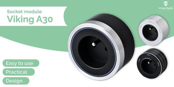 Zásuvkový modul Viking A30B, čierna/ výstupy - 1xAC/ výkon až 2500W/ 230V, 16A, 50Hz/ Zásuvka typu F 