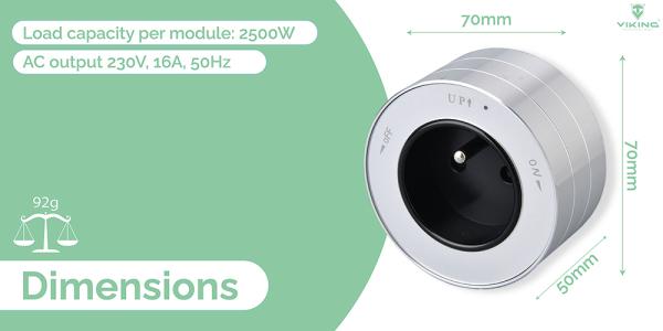 Zásuvkový modul Viking A30S, strieborná/ výstupy - 1xAC/ výkon až 2500W/ 230V, 16A, 50Hz/ Zásuvka typu F 