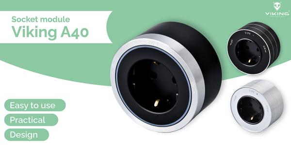 Zásuvkový modul Viking A40B, čierna/ výstupy - 1xAC/ výkon až 2500W/ 230V, 16A, 50Hz/ Zásuvka typu E 