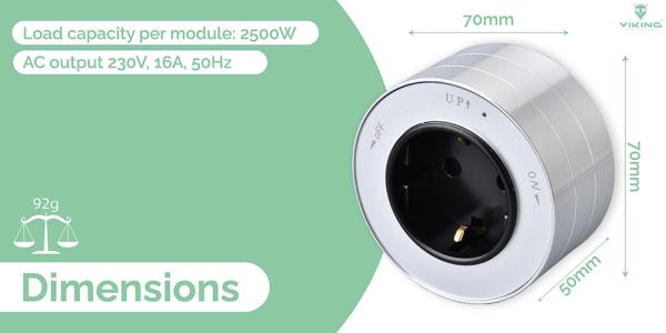 Zásuvkový modul Viking A40S, strieborná/ výstupy - 1xAC/ výkon až 2500W/ 230V, 16A, 50Hz/ Zásuvka typu E 